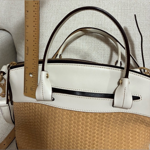 Dooney & Bourke EUC- Beacon Woven & Leather Satchel Beacon Tan and cream Handbag - Picture 12 of 16